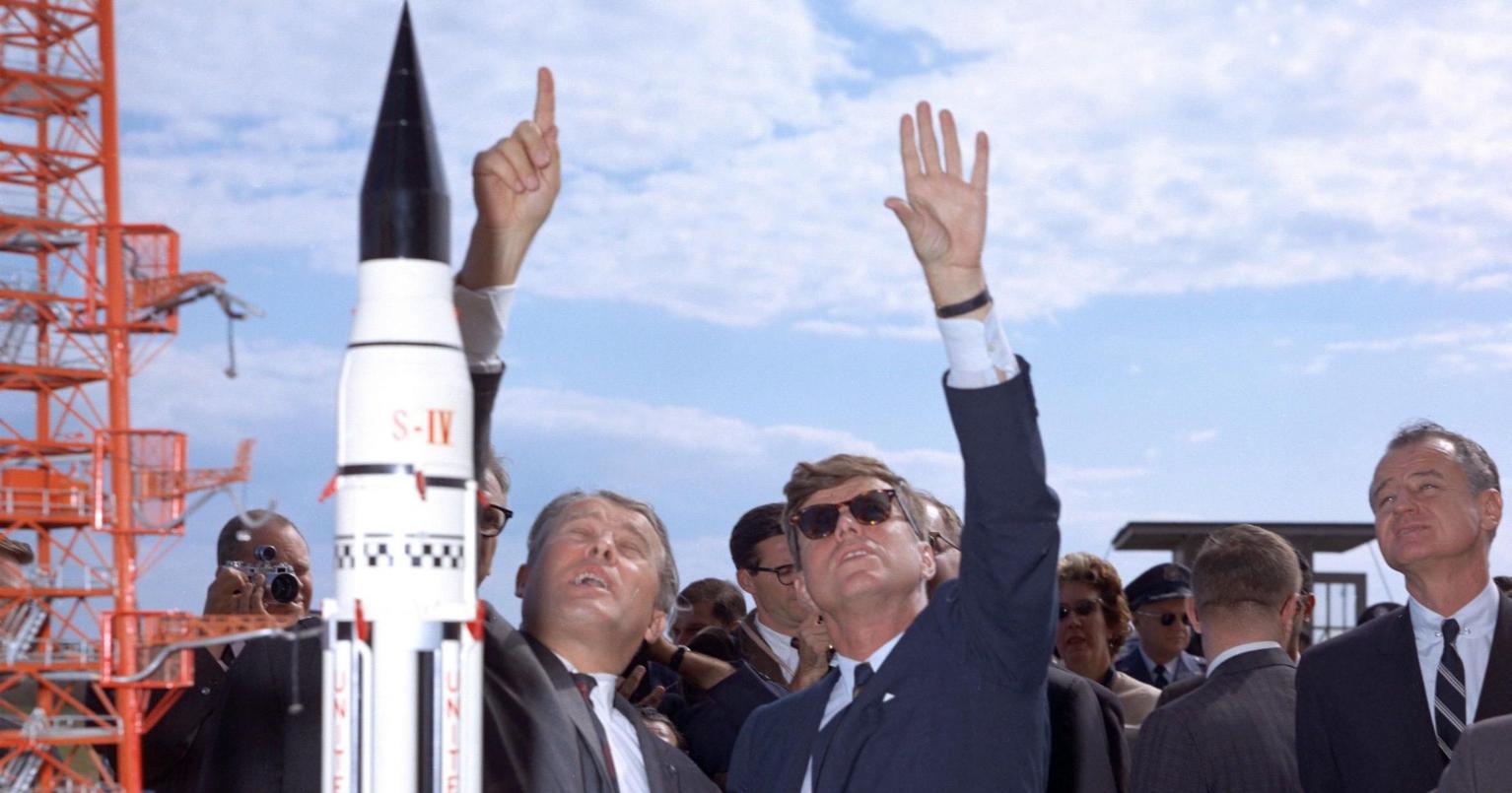 Von Braun and Kennedy at Polaris Missile Launch
