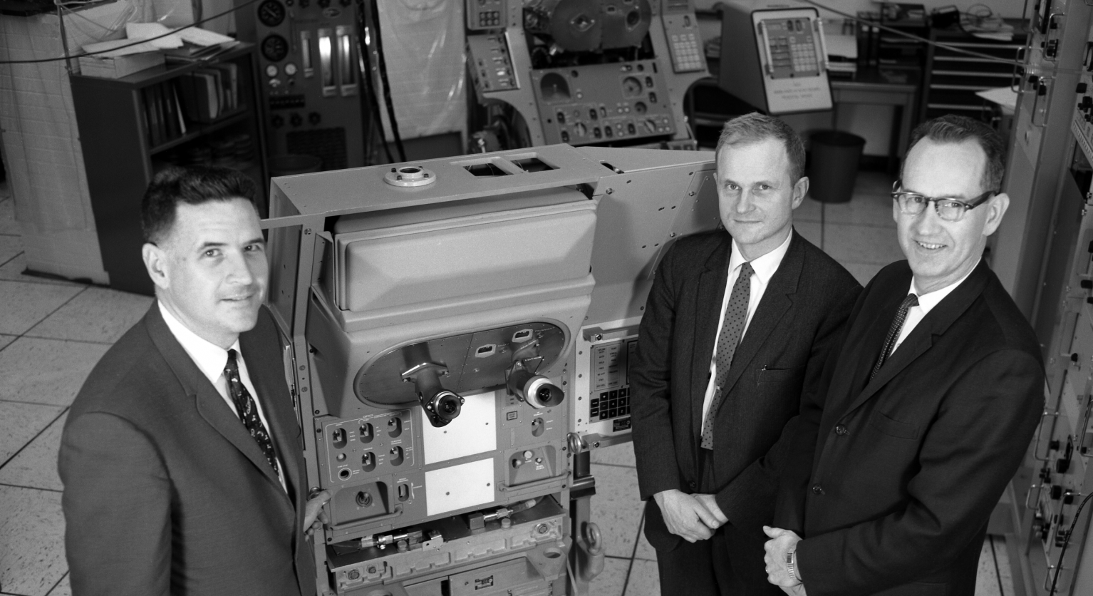 Joseph Shea with Dave Hoag and Ralph Ragan Looking At Apollo Guidance Navigation & Control Hardware