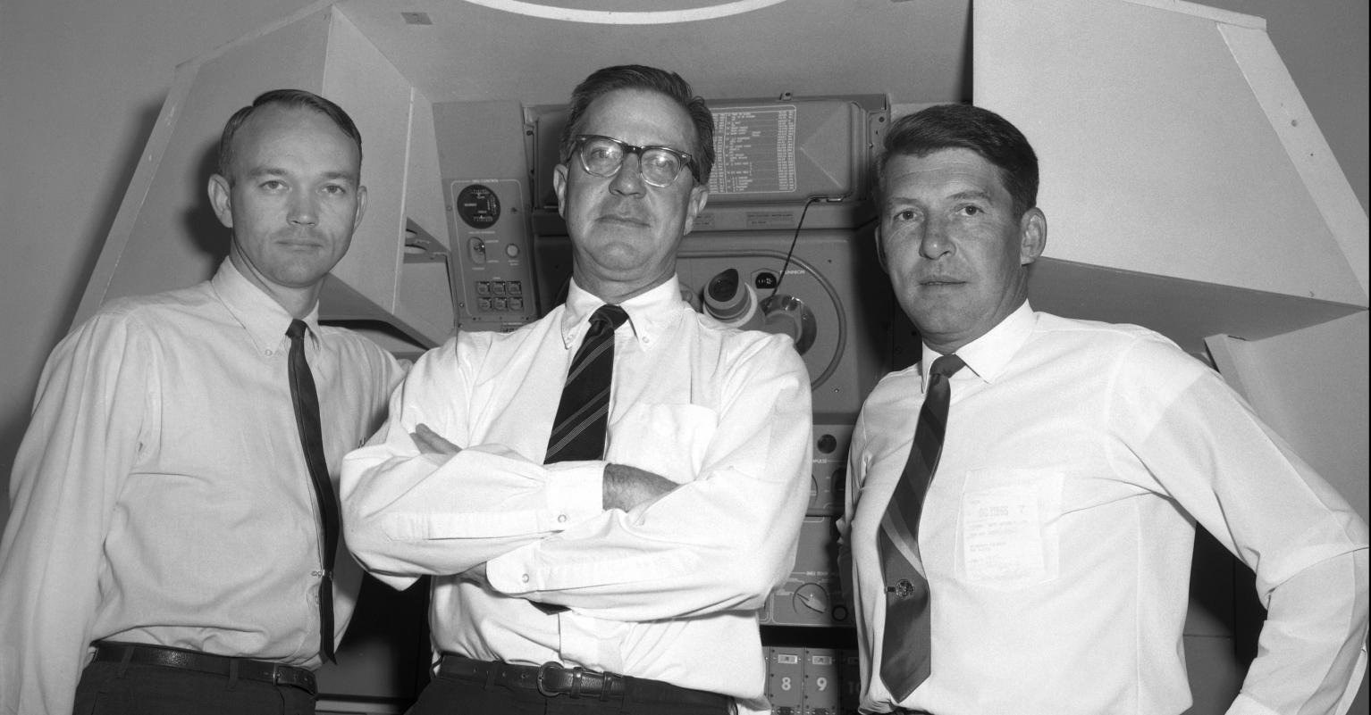 Astronauts Collins and Schirra With Engineer James Elm Astronauts Collins and Schirra With Engineer James Elm