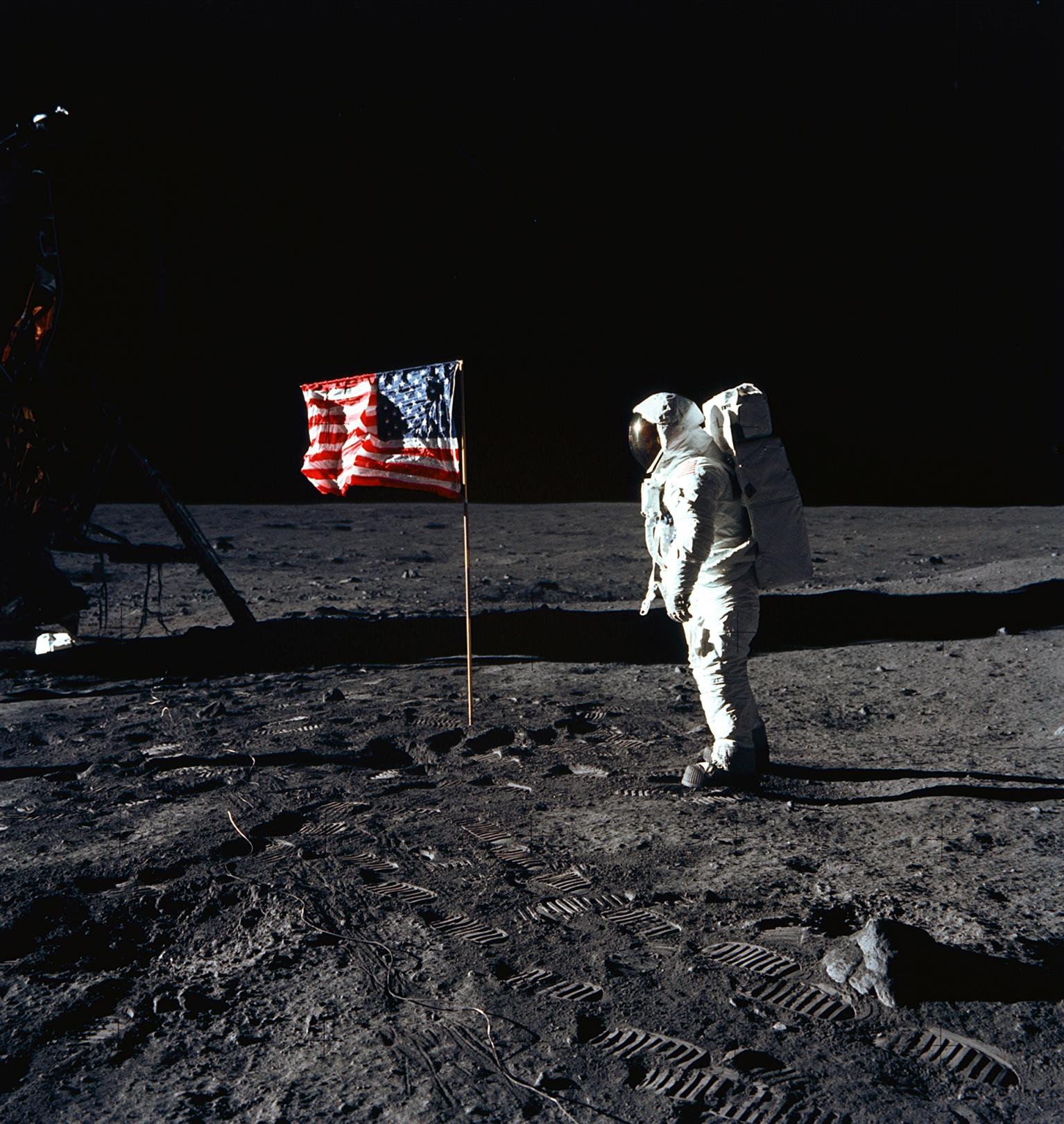 Apollo 11 Astronaut Buzz Aldrin with Flag on Moon