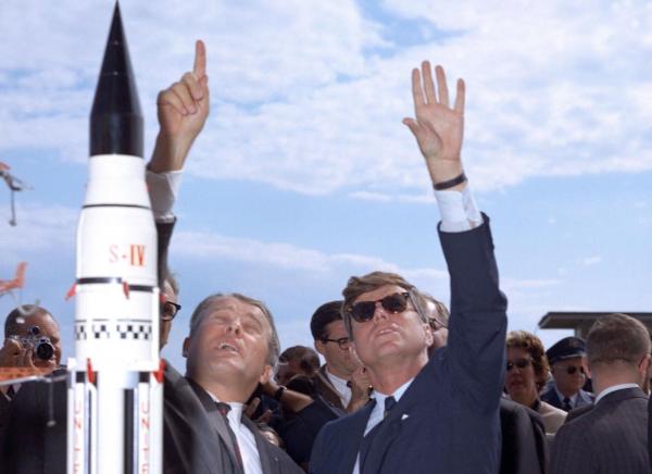 Von Braun and Kennedy at Polaris Missile Launch
