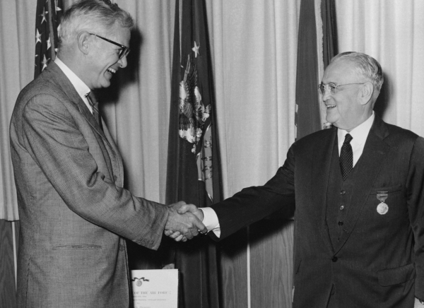 Doc Draper Receiving Award from Robert Seamans