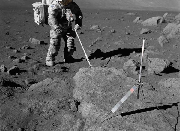 Astronaut Harrison Schmitt Retrieves Lunar Samples