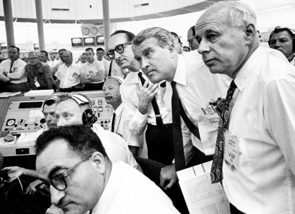 Saturn 1 Launch Test Firing Room with Von Braun and others