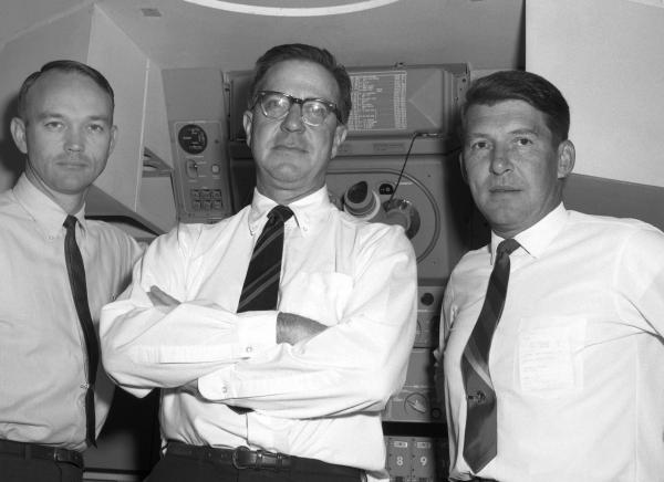 Astronauts Collins and Schirra With Engineer James Elm Astronauts Collins and Schirra With Engineer James Elm