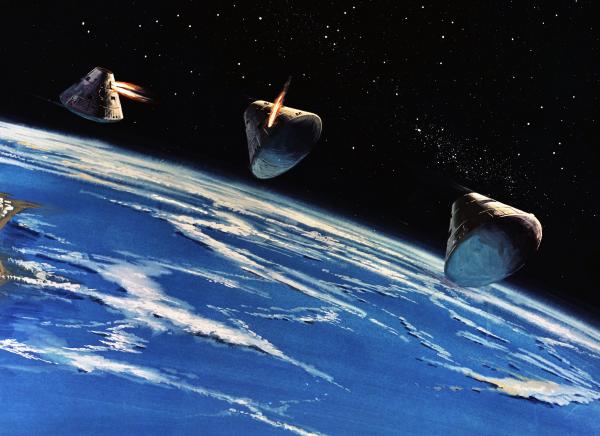 Illustration of the Apollo Command Module in Earth Orbit Prior to Atmospheric Reentry Illustration of the Apollo Command Module in Earth Orbit Prior to Atmospheric Reentry