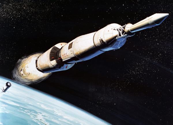 Jettison of the Saturn V First (S-IC) Stage and Firing of the Second (S-II) Stage Jettison of the Saturn V First (S-IC) Stage and Firing of the Second (S-II) Stage