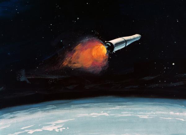 Artist Conception of Apollo Spacecraft and Saturn V Stage III in Earth Orbit Artist Conception of Apollo Spacecraft and Saturn V Stage III in Earth Orbit