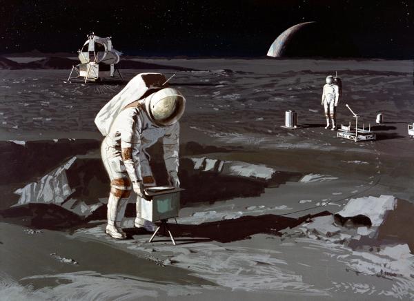 Astronauts Performing Experiments on Moon's Surface Astronauts Performing Experiments on Moon's Surface