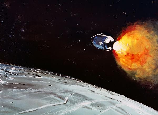 Command Service Module (CSM) Firing Its Engines in Lunar Orbit Command Service Module (CSM) Firing Its Engines in Lunar Orbit