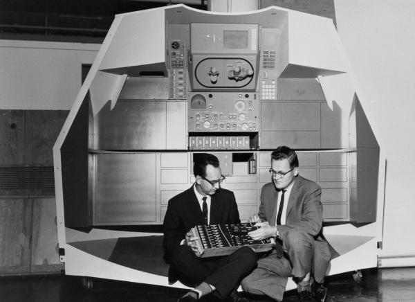 Ragan & Hall Seated In Front Of A Mock-up Of Apollo Controls Ragan & Hall Seated In Front Of A Mock-up Of Apollo Controls