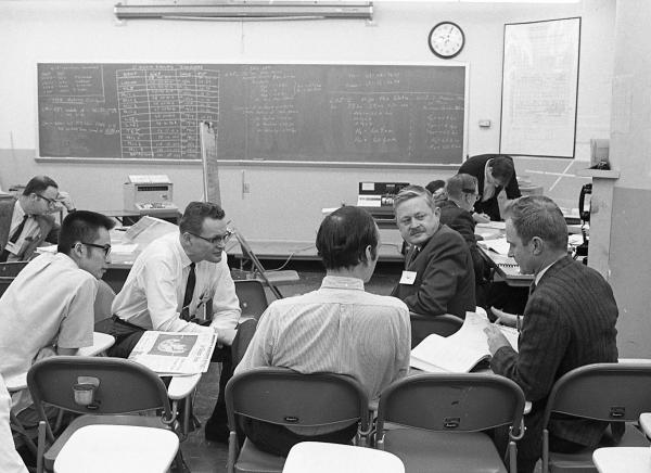 Hall, Battin, Hoag, and Others in SCAMA for the Apollo 8 Moon Mission Hall, Battin, Hoag, and Others in SCAMA for the Apollo 8 Moon Mission