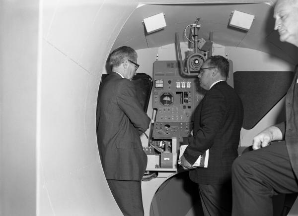 Letov and Nevins Inside the Lunar Excursion Module Simulator Letov and Nevins Inside the Lunar Excursion Module Simulator