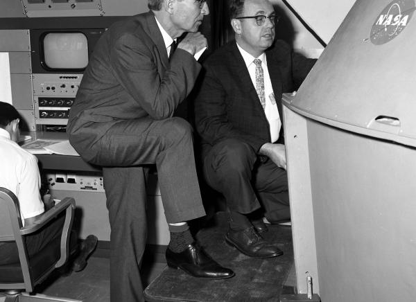 Letov and Nevins with the Lunar Excursion Module Simulator Letov and Nevins with the Lunar Excursion Module Simulator