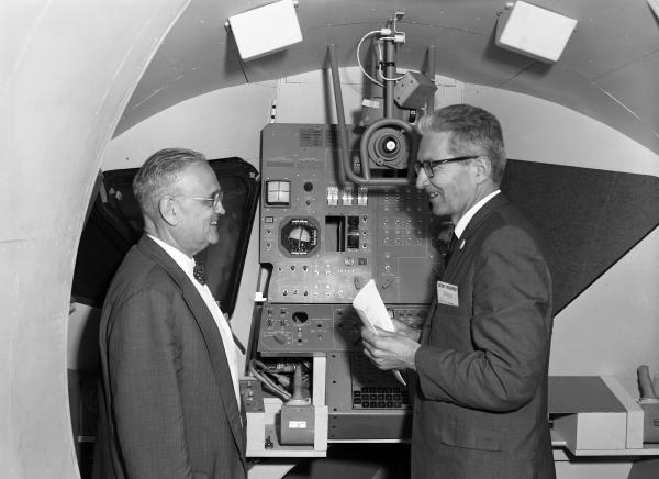 Draper and Letov Inside the Lunar Excursion Module Simulator Draper and Letov Inside the Lunar Excursion Module Simulator
