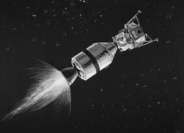 Illustration of Command Service and Lunar Module Docked in Space Illustration of Command Service and Lunar Module Docked in Space