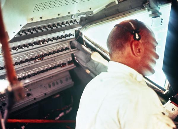Aldrin inside the Lunar Excursion Module