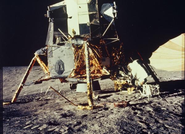 Apollo 12 Lunar Excursion Module and Astronaut on the Lunar Surface Apollo 12 Lunar Excursion Module and Astronaut on the Lunar Surface