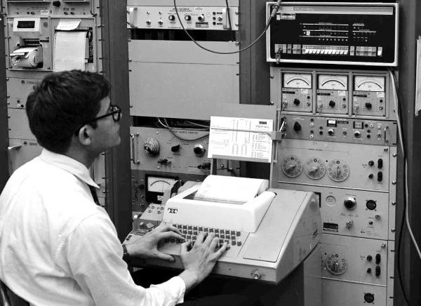 MIT Lab Engineer Testing Apollo Analog Computer MIT Lab Engineer Testing Apollo Analog Computer