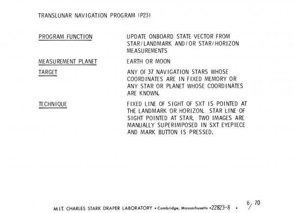 Translunar Navigation Program (P23) Translunar Navigation Program (P23)