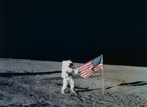 Apollo 12 Astronaut Charles Conrad with Flag Apollo 12 Astronaut Charles Conrad with Flag