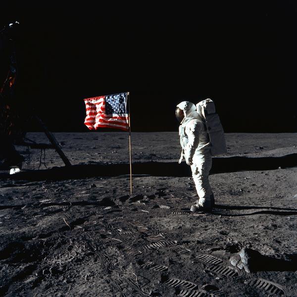 Apollo 11 Astronaut Buzz Aldrin with Flag on Moon